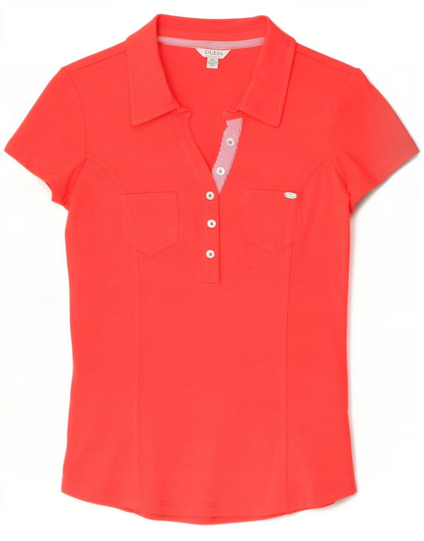 Guess Damen-Poloshirt UK 12 aus mittelroter Baumwolle