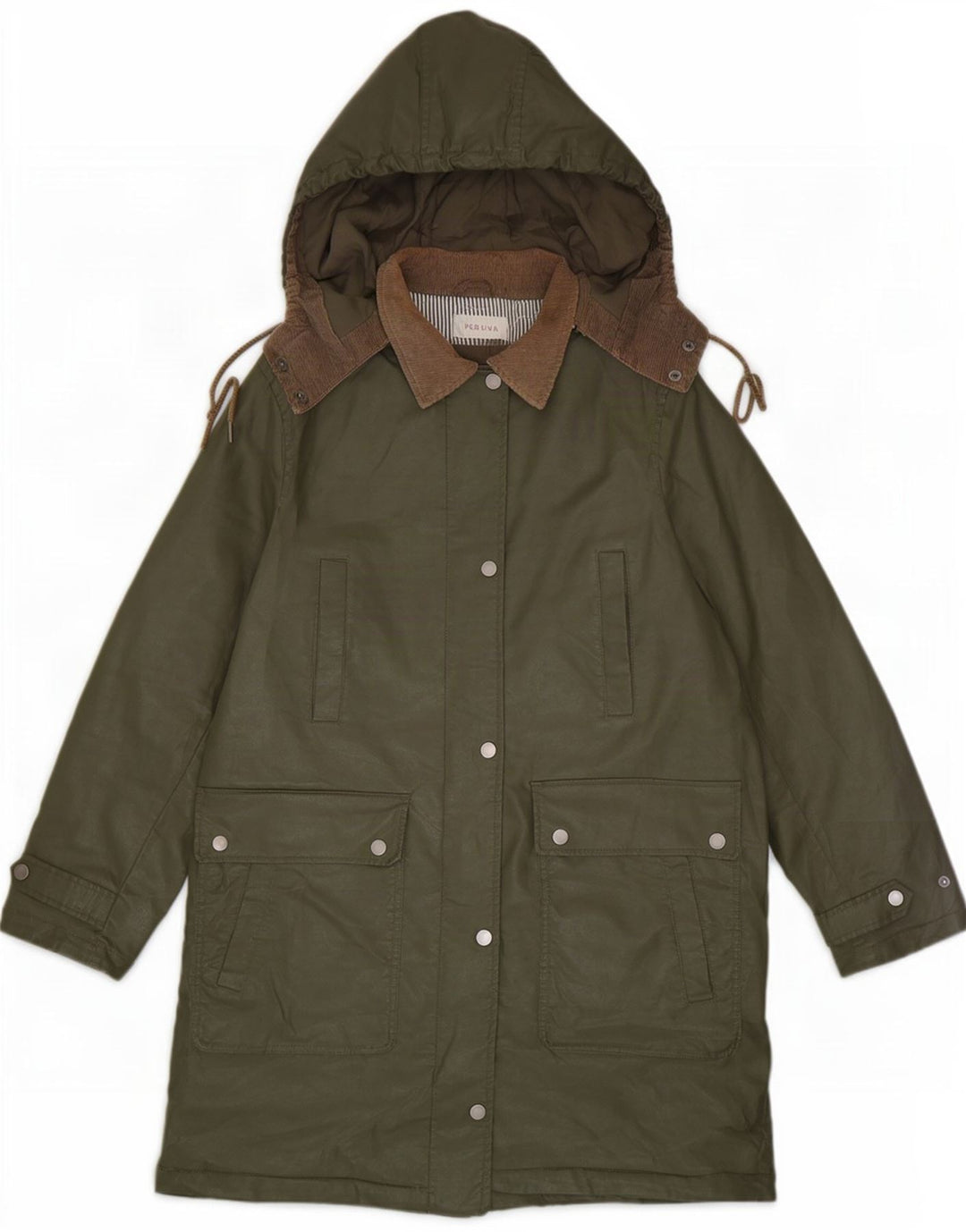 Marks & Spencer Dame Hætte Vokset Bomuldsjakke UK 12 Medium Khaki