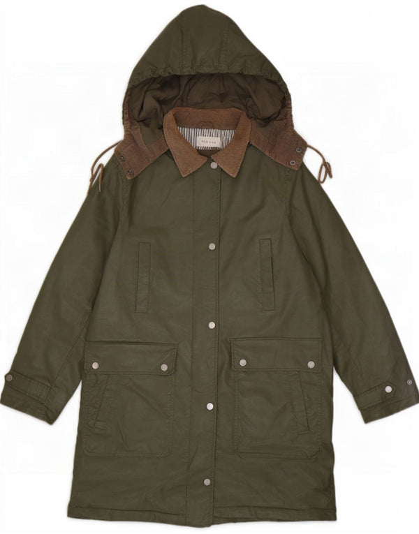 Marks & Spencer Womens Hooded Waxed Cotton Jacket UK 12 Medium Khaki