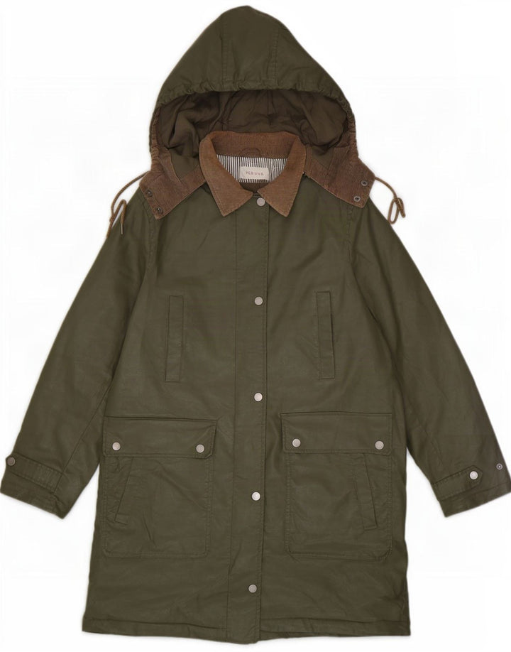 Marks & Spencer Dame Hætte Vokset Bomuldsjakke UK 12 Medium Khaki