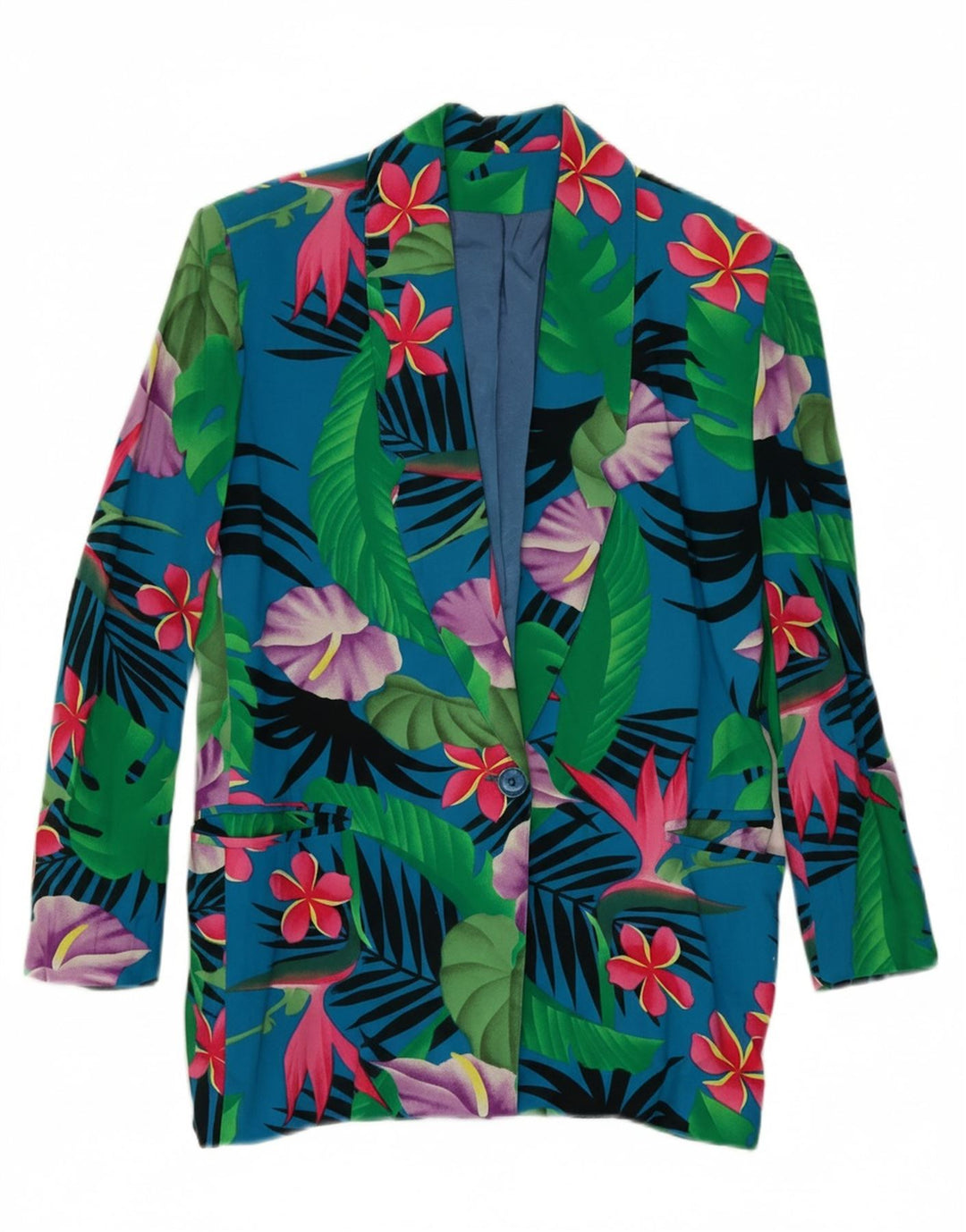VINTAGE Womens 1 Button Blazer Jacket UK 14 Medium Blue Floral