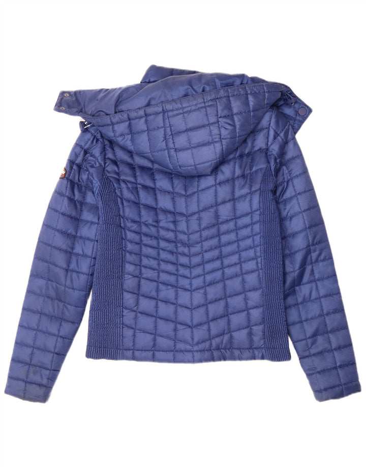 SUPERDRY Womens Hooded Padded Jacket UK 12 Medium Navy Blue Polyester