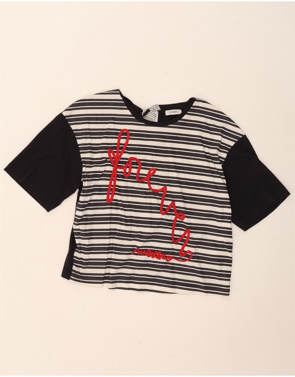 Max&Co. T-shirt grafica corta da donna Top UK 16 grande cotone a righe nere