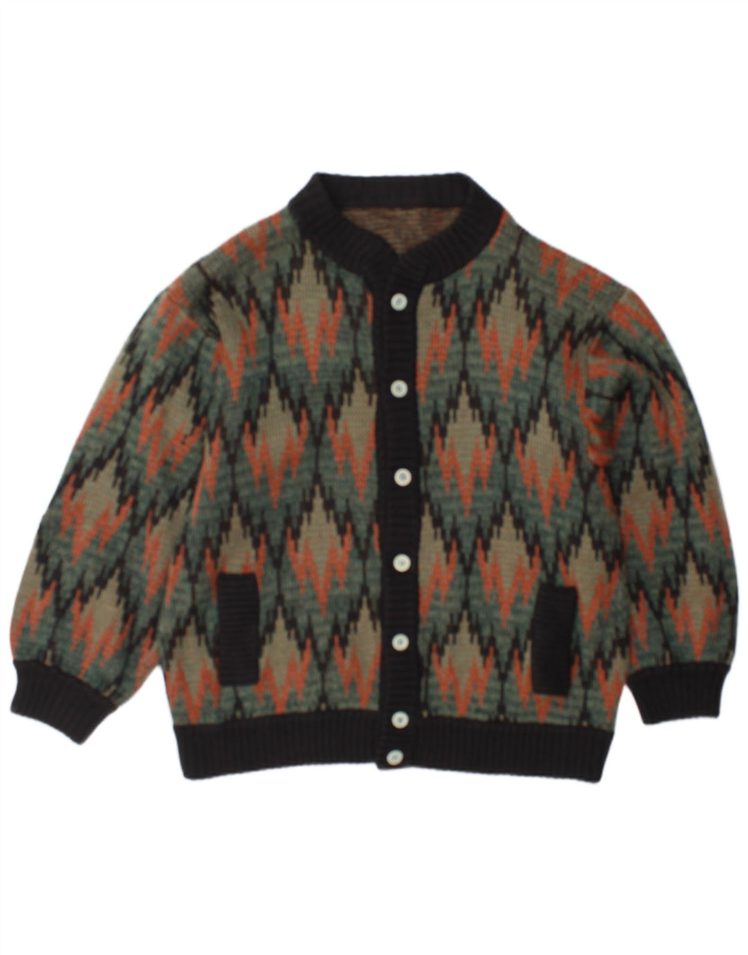 Vintage Mens Cardigan Sweater Medium Multicoloured Geometric