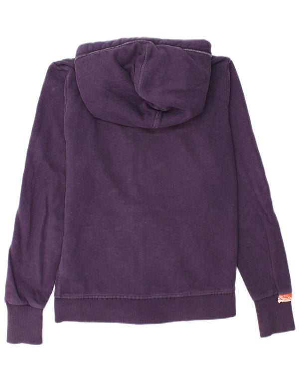 Superdry Womens Graphic Zip Hoodie Sweater UK 12 Medium Purple Cotton