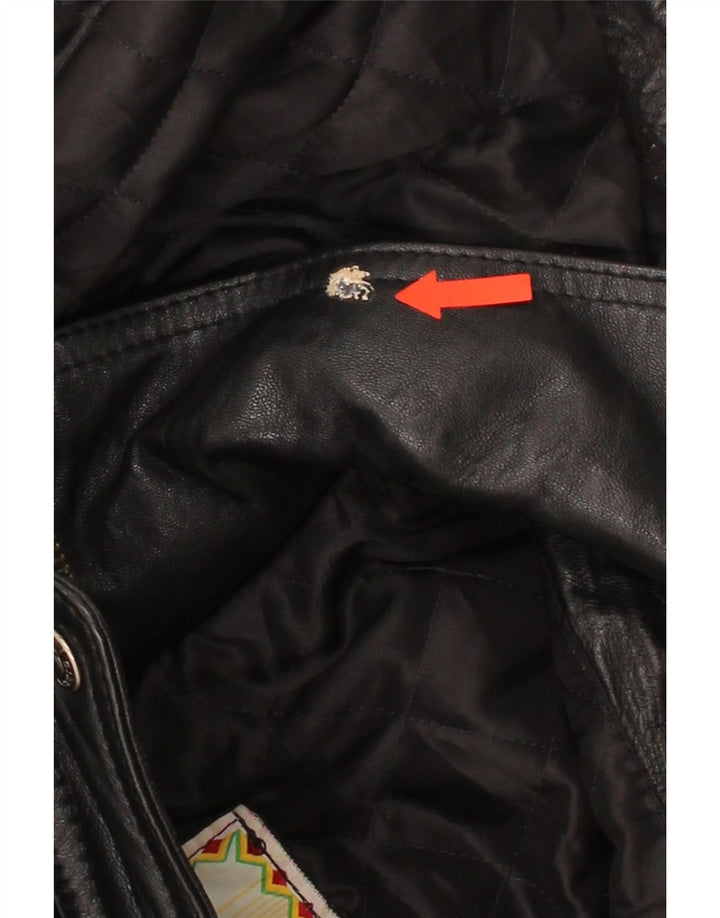 VINTAGE Womens Hooded Leather Coat US 4 Small Black Leather Vintage Vintage and Second-Hand Vintage from Messina Hembry 
