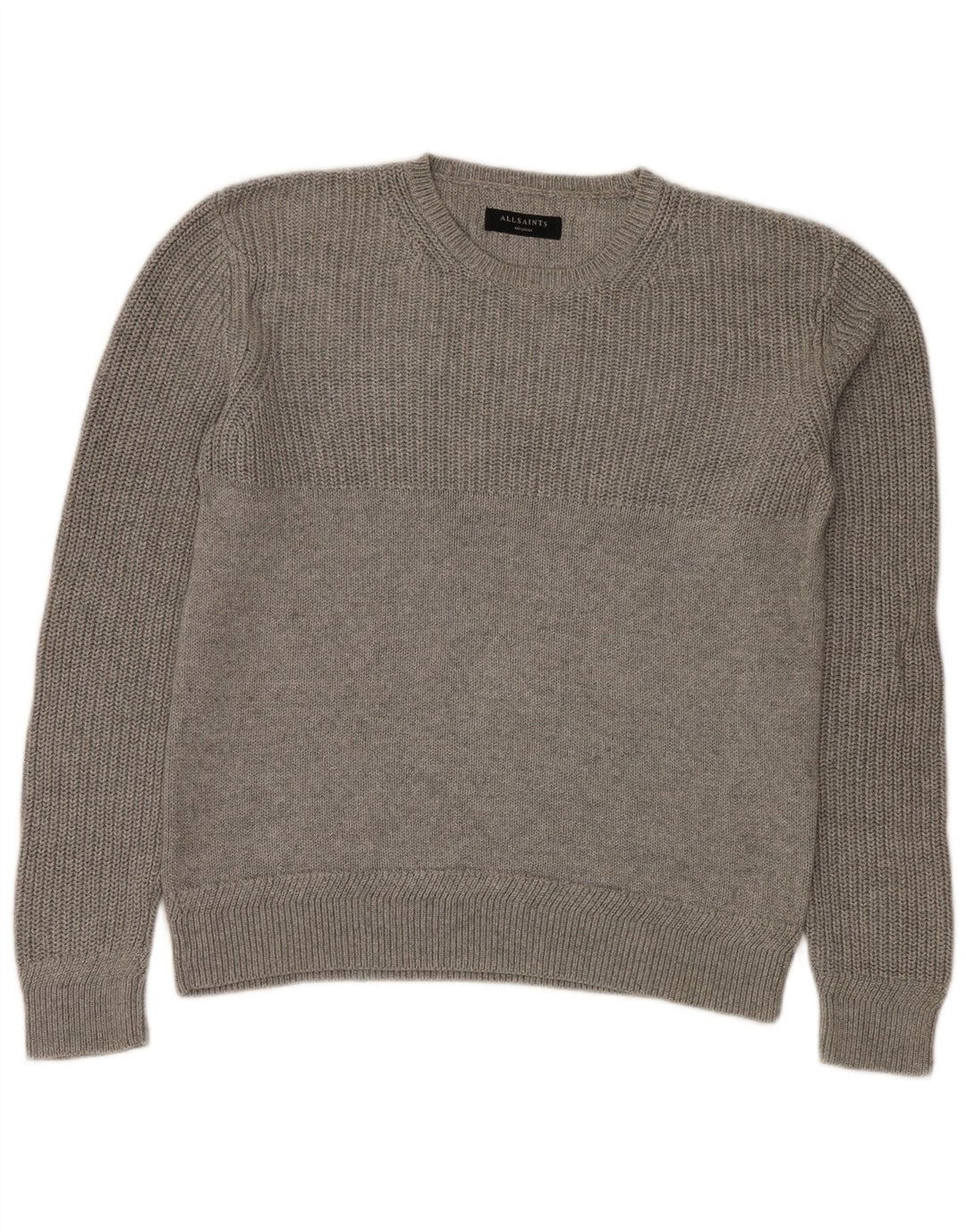 All Saints Mens Crew Neck Jumper Sweater Medium Grey Cotton