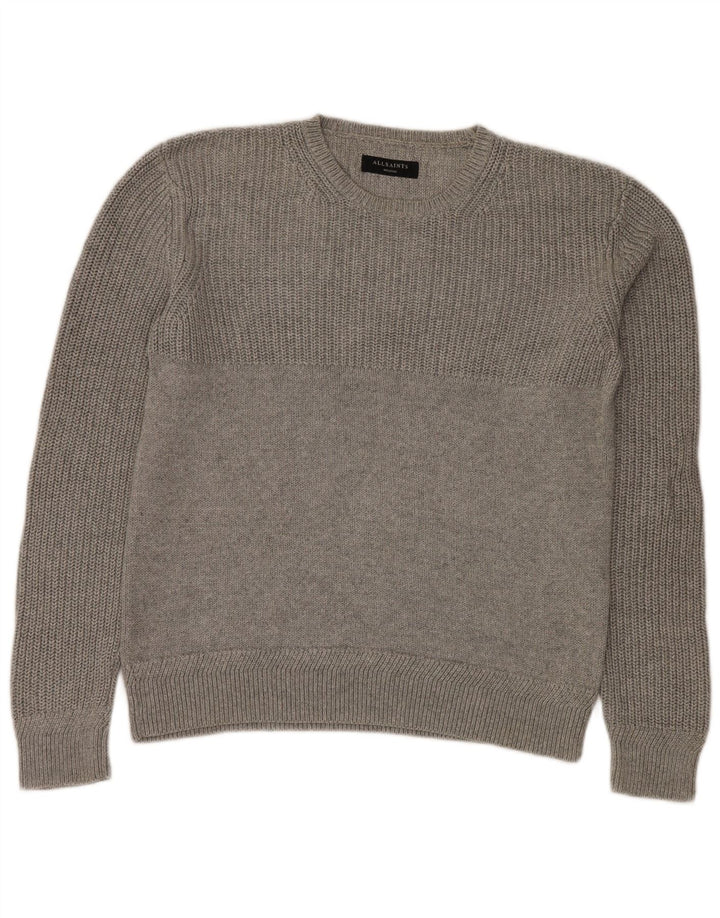 All Saints Mens Crew Neck Jumper Sweater Medium Grey Cotton
