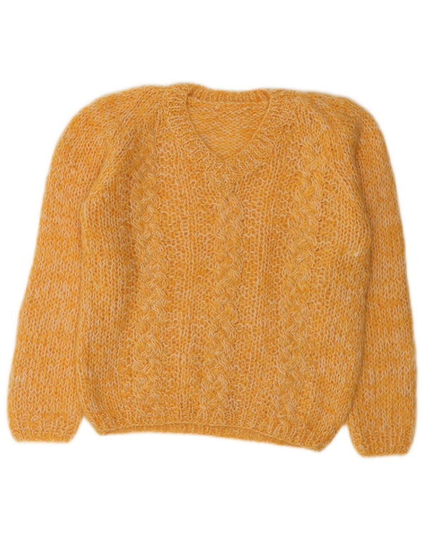 Maglione maglione vintage da donna con scollo a V UK 14 giallo medio