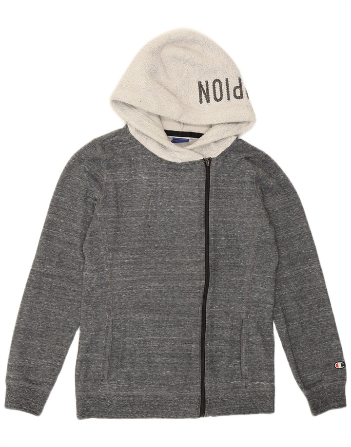 Champion Womens Zip Hoodie Sweater UK 12 Medium Grey Flecked Polyester