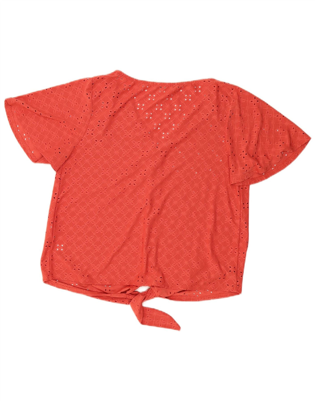 Oasis Womens Front Tie Short Sleeve Shirt Blouse UK 14 Medium Red Polyester