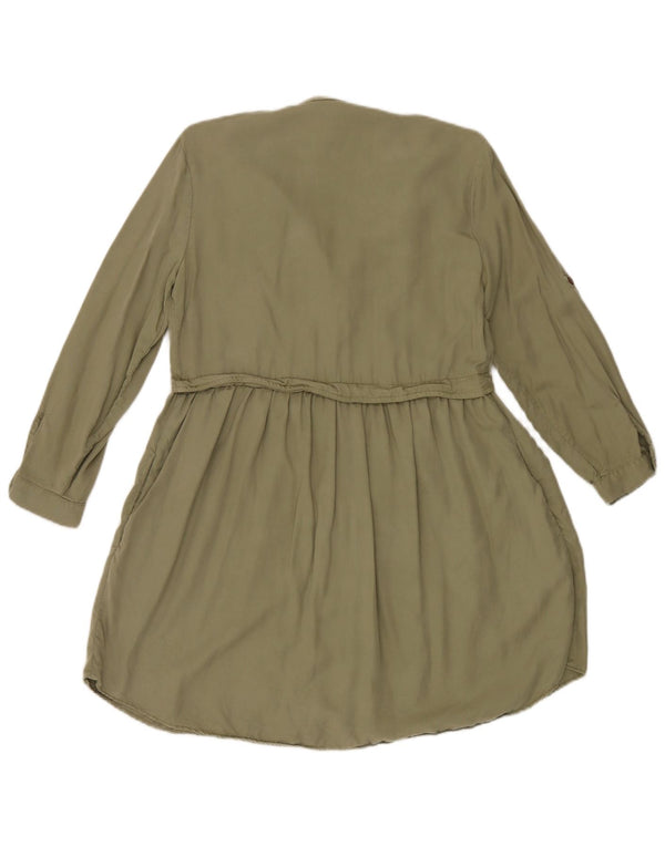 Zara Womens Long Sleeve Shirt Dress UK 10 Small Khaki