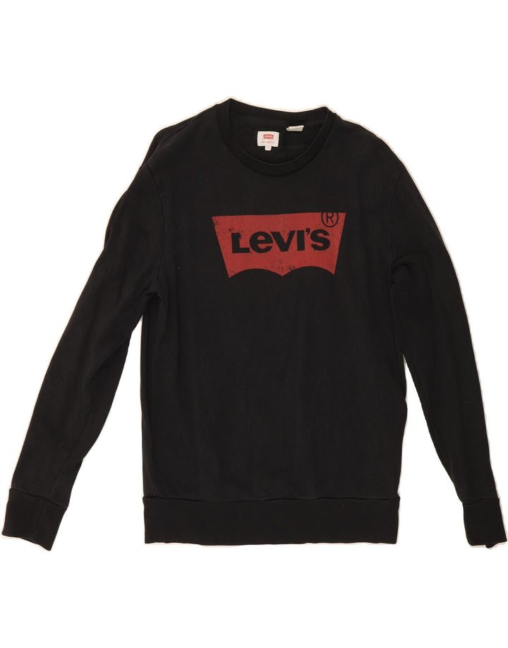 LEVI'S Mens Graphic Sweatshirt Jumper Small Black Cotton Vintage Levi's and Second-Hand Levi's from Messina Hembry 