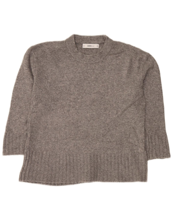 Zara Womens Oversized Crew Neck Jumper Sweater UK 10 Small Grey Flecked