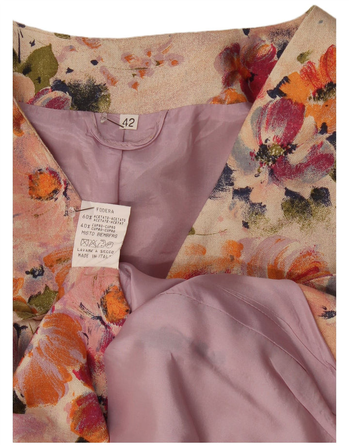Vintage Womens Short Sleeve Blazer Jacket IT 42 Medium Beige Floral