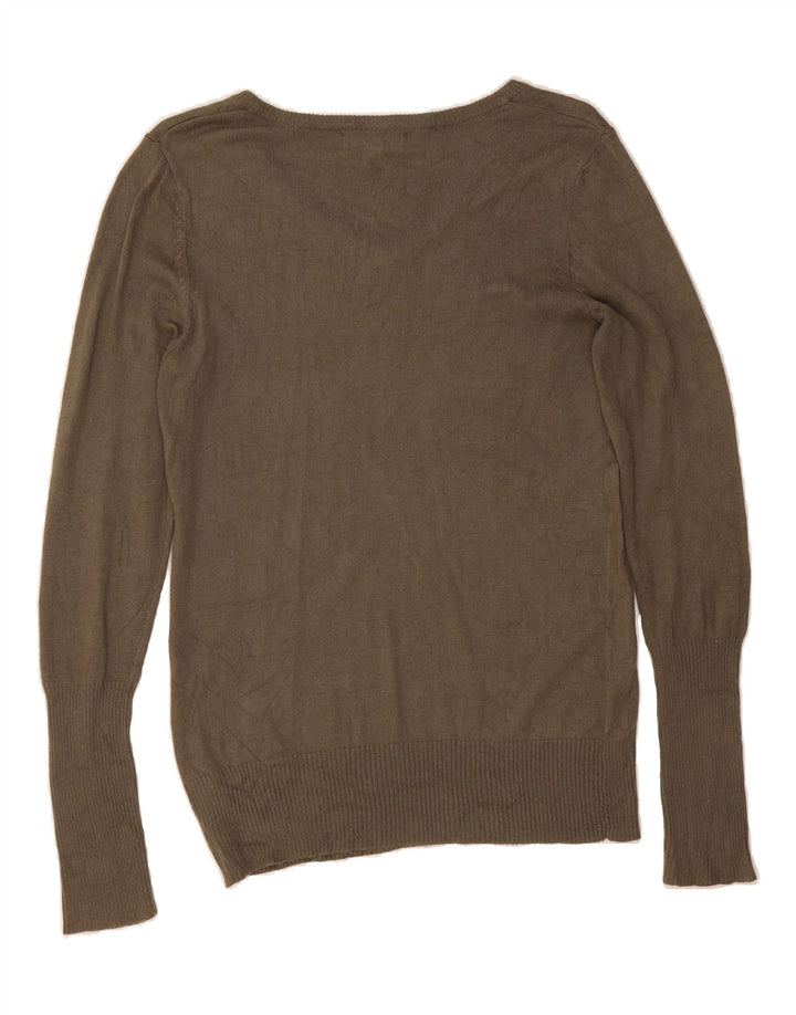 MOSSIMO Womens V-Neck Jumper Sweater UK 12 Medium Khaki Nylon Vintage Mossimo and Second-Hand Mossimo from Messina Hembry 