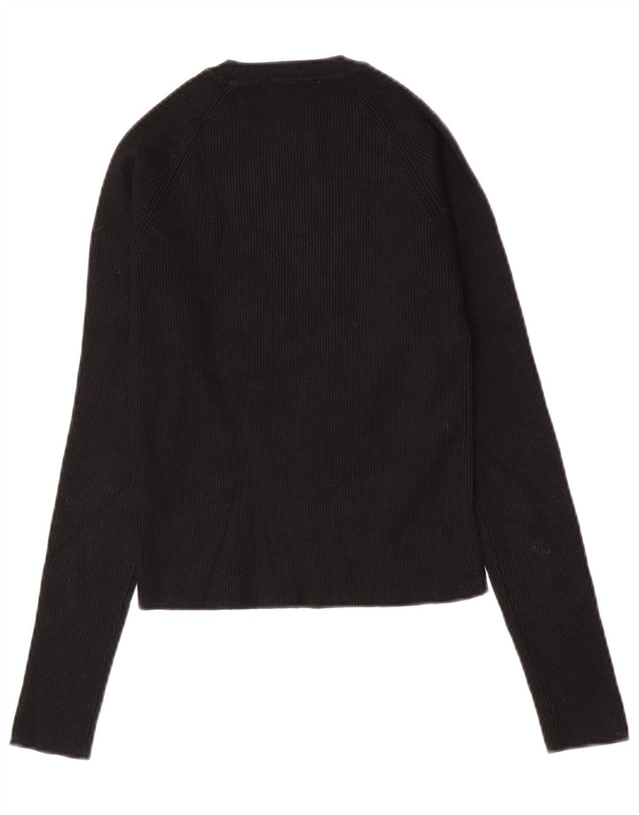 Zara Womens Crop Top Long Sleeve UK 12 Medium Black