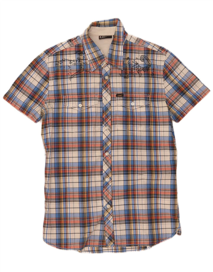 Lee Camisa De Manga Corta Con Estampado De Hombre De Algodón A Cuadros Multicolor Mediano