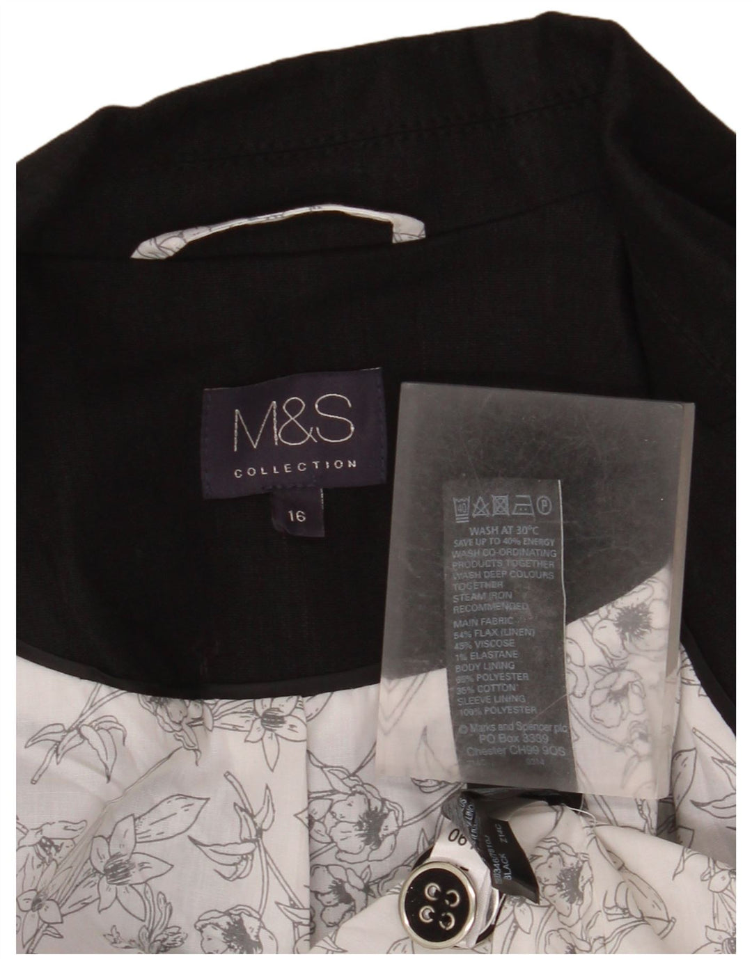 Marks & Spencer Womens 1 Button Blazer Jacket UK 16 Large  Black Flax