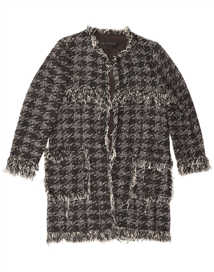 Zara Womens Open Overcoat UK 10 Petit coton pied-de-poule noir