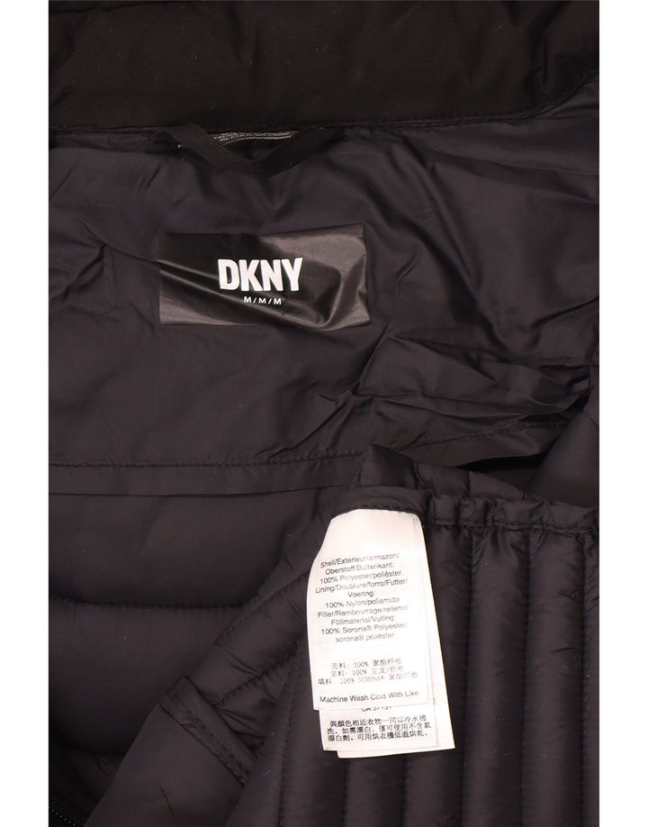 Damski płaszcz z kapturem i ociepleniem Dkny UK 12, średni czarny poliester