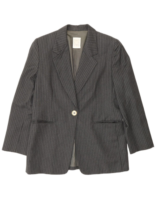 Jaqueta blazer feminina Ferre 001 com 1 botão UK 16 grande acetato cinza risca de giz