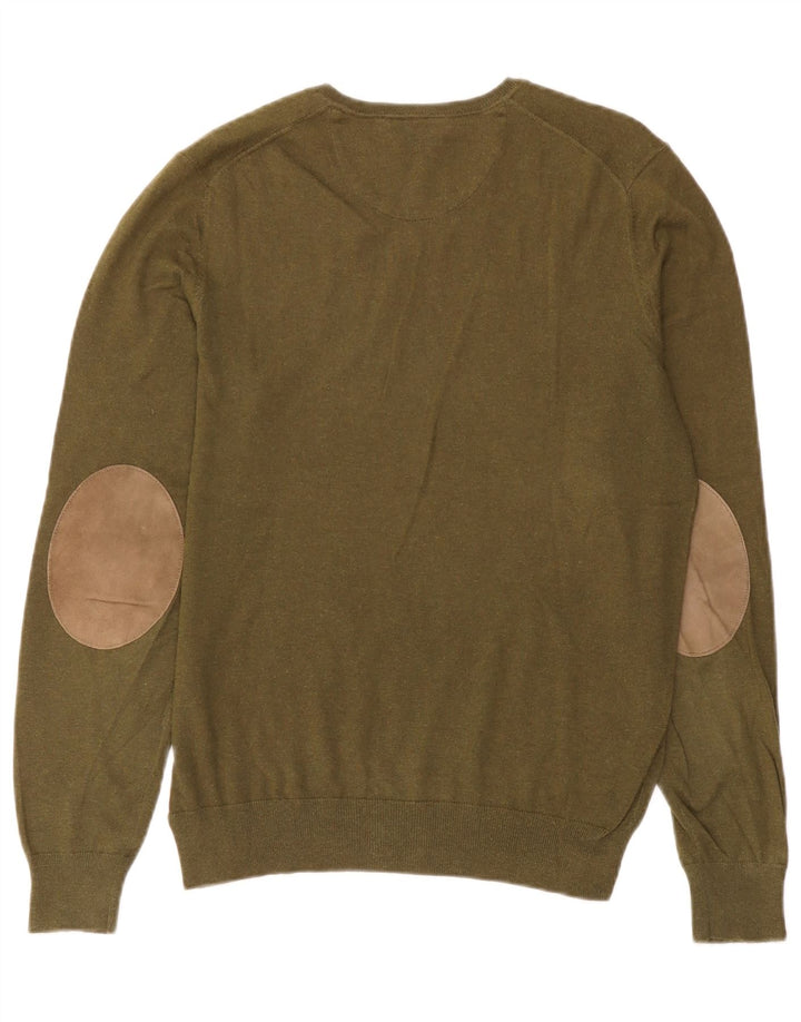 Massimo Dutti Mens V-Neck Jumper Sweater Medium Khaki Cotton