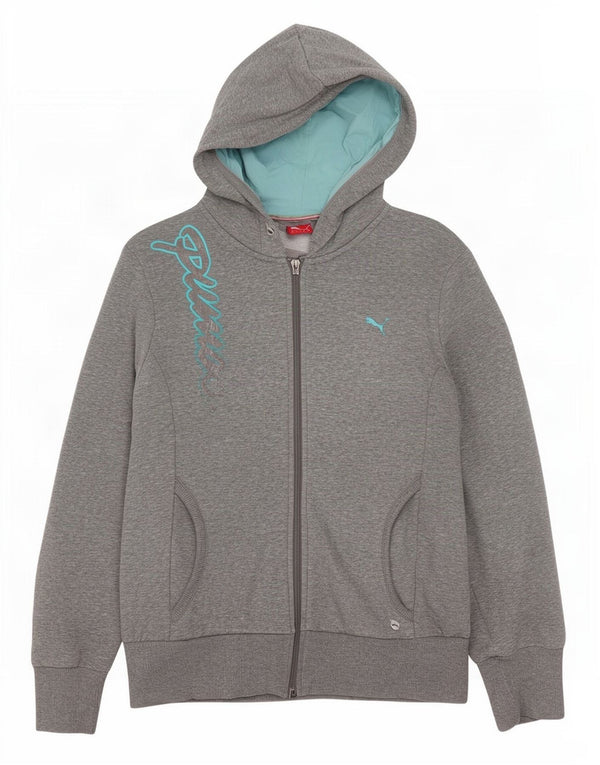 Puma Womens Graphic Zip Hoodie Pullover UK 16 Große graue Baumwolle