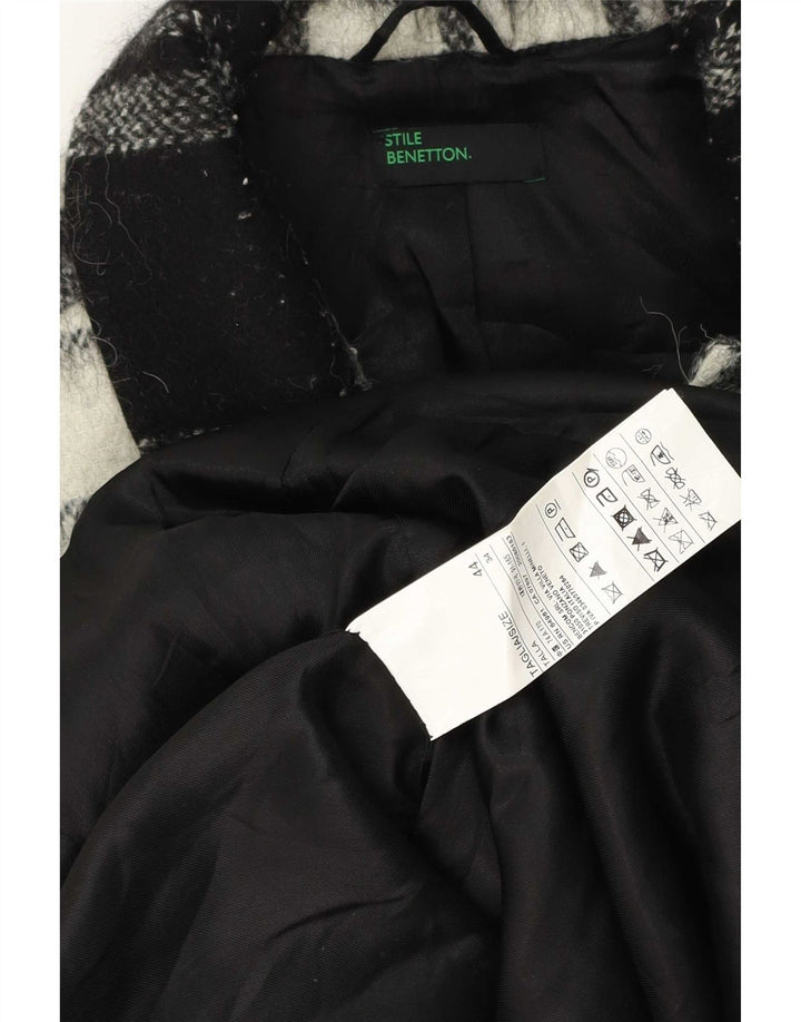 Płaszcz damski Benetton IT 44, wełniany w średnią czarną kratkę