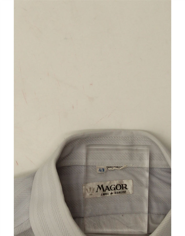 Vintage Mens Shirt Size 42 Large Blue Striped Polyamide