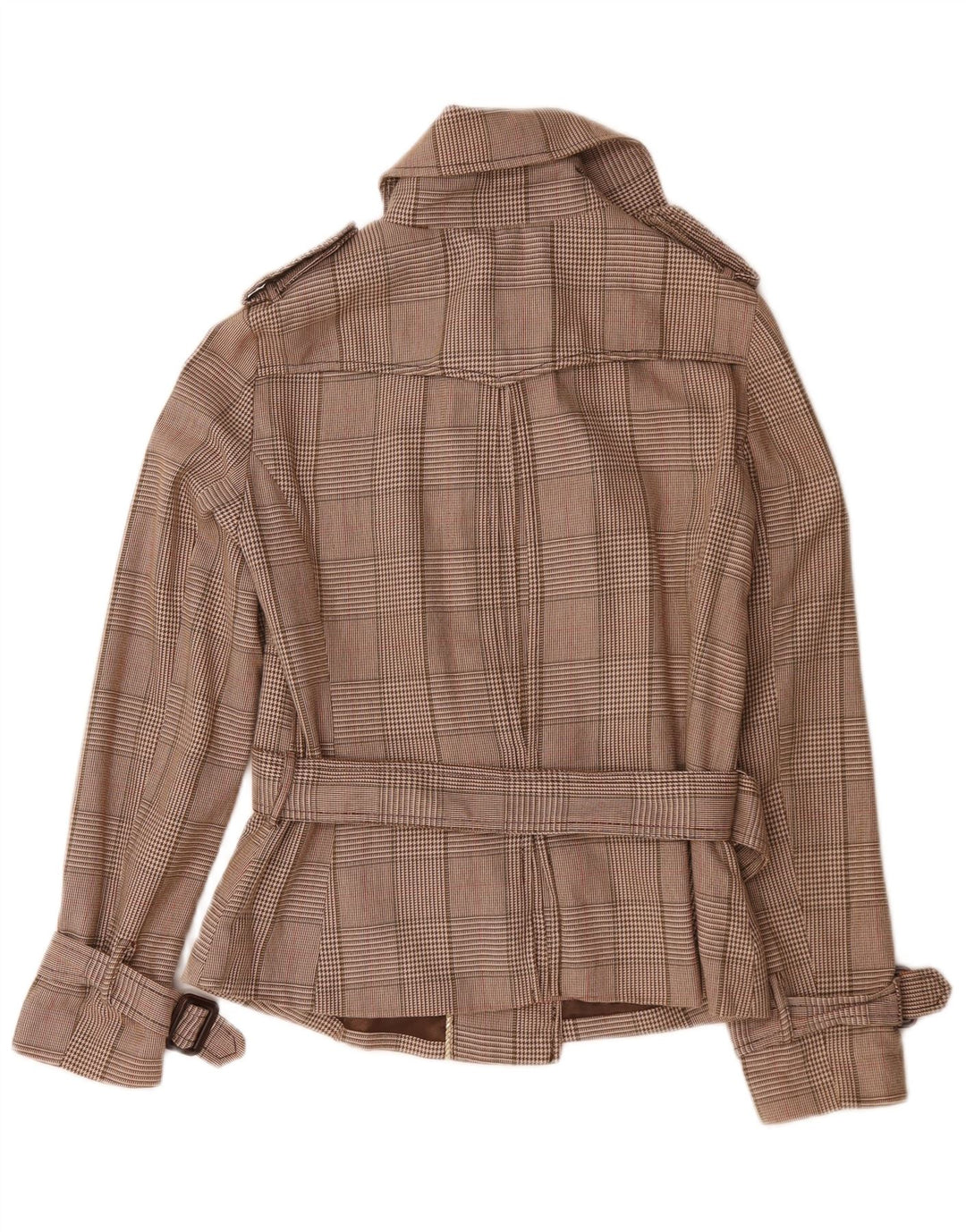 PEPE Jeans Dame Belted Pea Coat UK 14 Medium Brown Houndstooth Bomuld