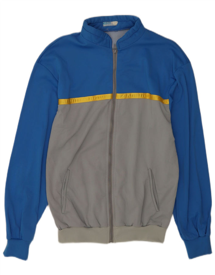 Vintage Mens Tracksuit Top Jacket Large Blue Colourblock