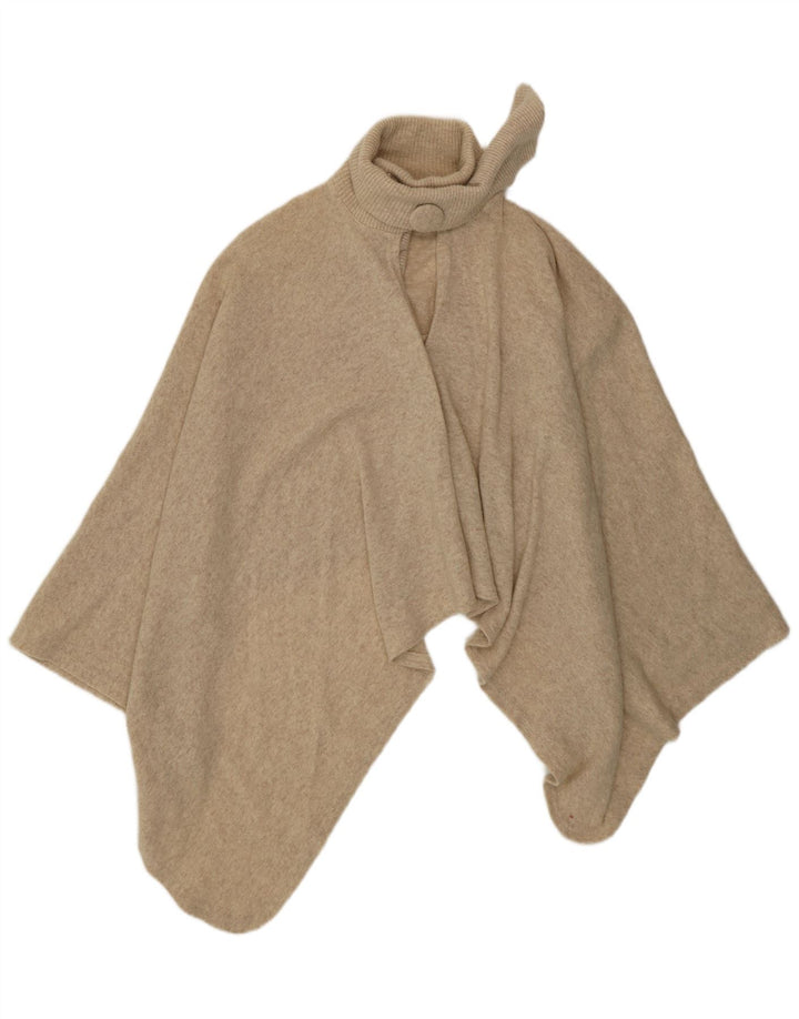 VINTAGE Womens Poncho Jumper One Size Beige Lambswool