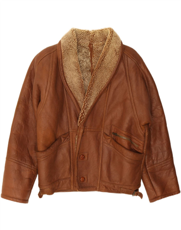 VINTAGE Veste en peau de mouton pour homme UK 42 XL Marron