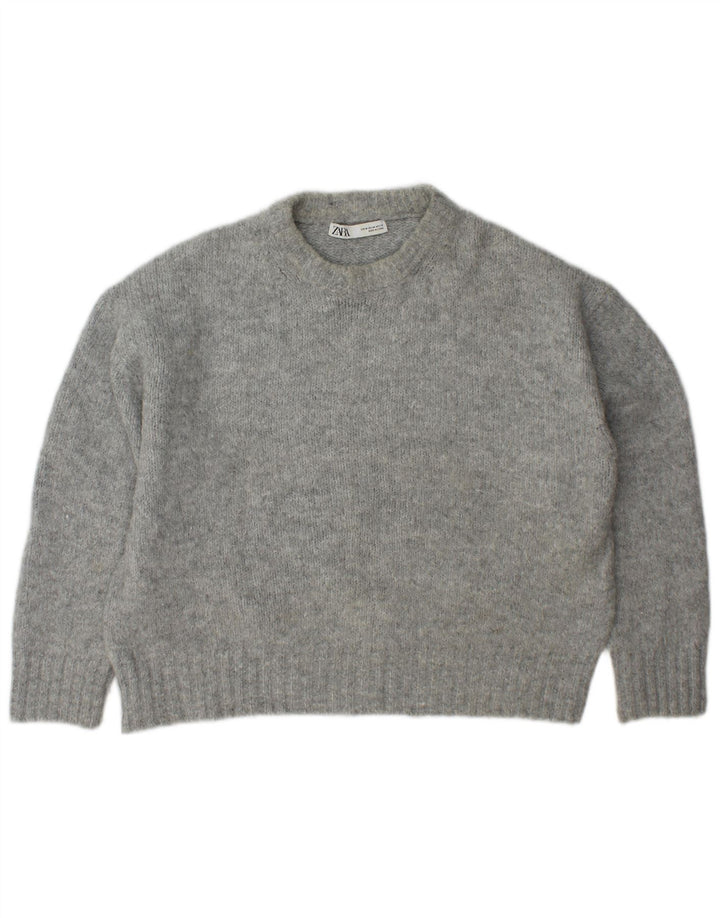 Zara Womens Oversized Crew Neck Jumper Sweater UK 14 Medium Grey Acrylic