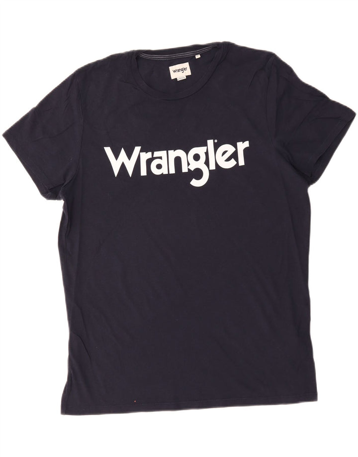 Wrangler Mens Graphic T-Shirt Top Medium Navy Blue Cotton