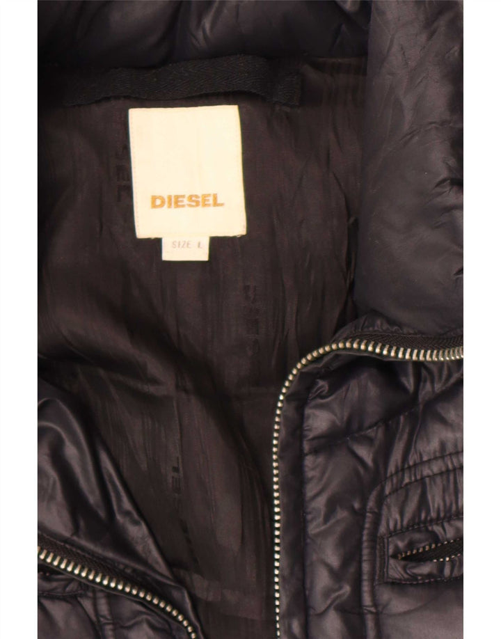 Diesel Womens Hooded Padded Jacket UK 16 Large Black