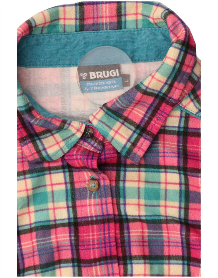 BRUGI Womens Flannel Shirt UK 14 Large Pink Check