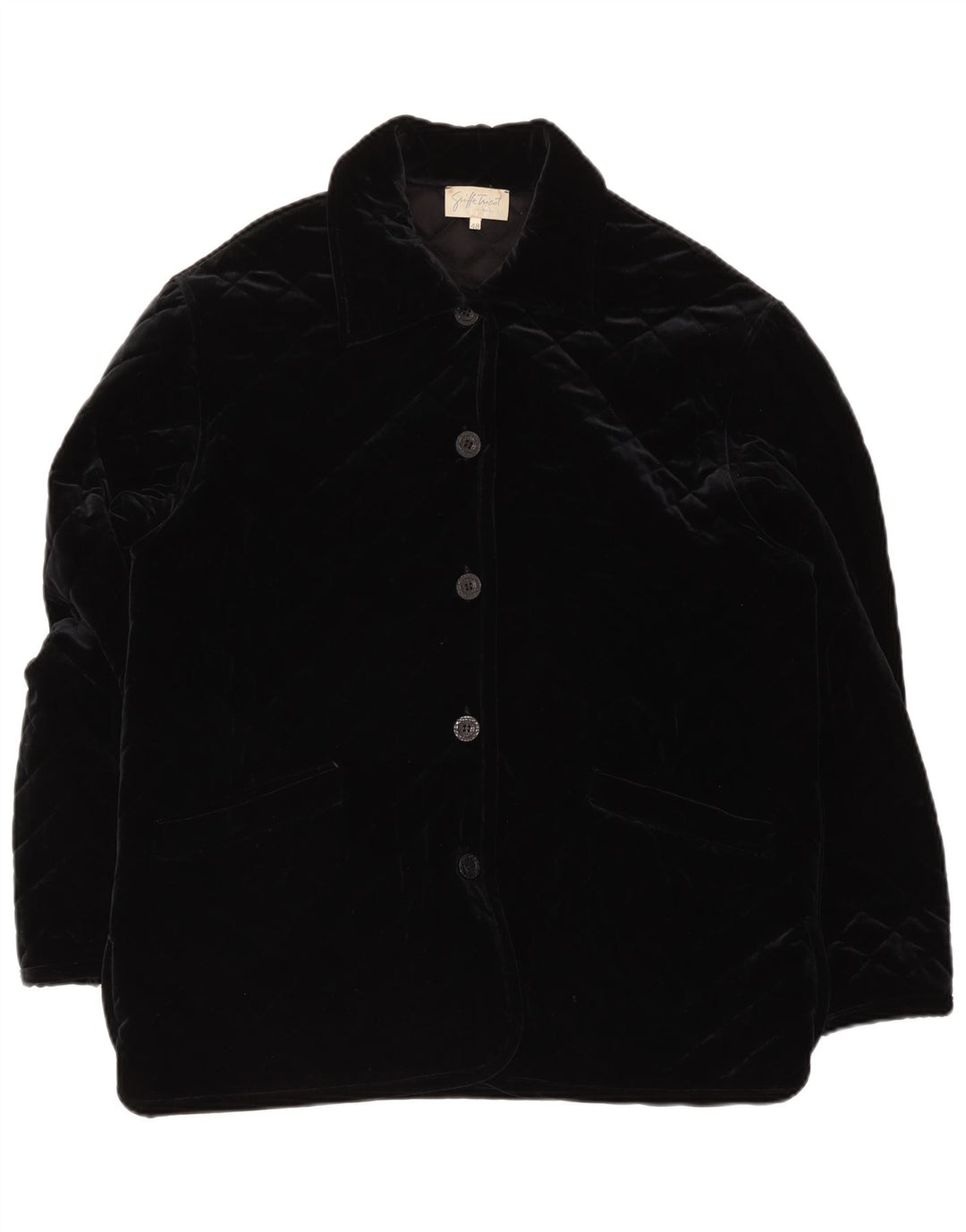 Vintage Damen Velour Steppjacke IT 48 XL Schwarz Polyamid