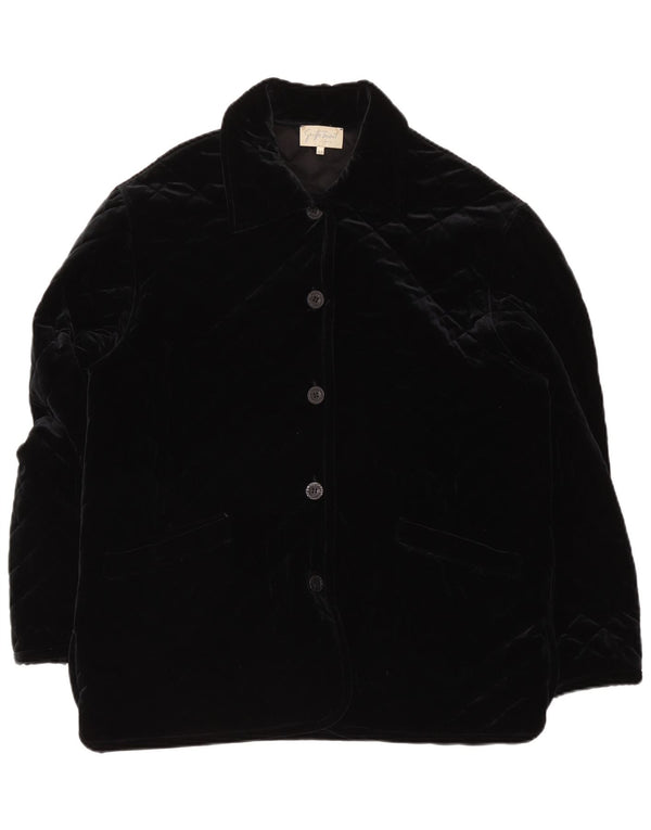 Vintage Damen Velour Steppjacke IT 48 XL Schwarz Polyamid