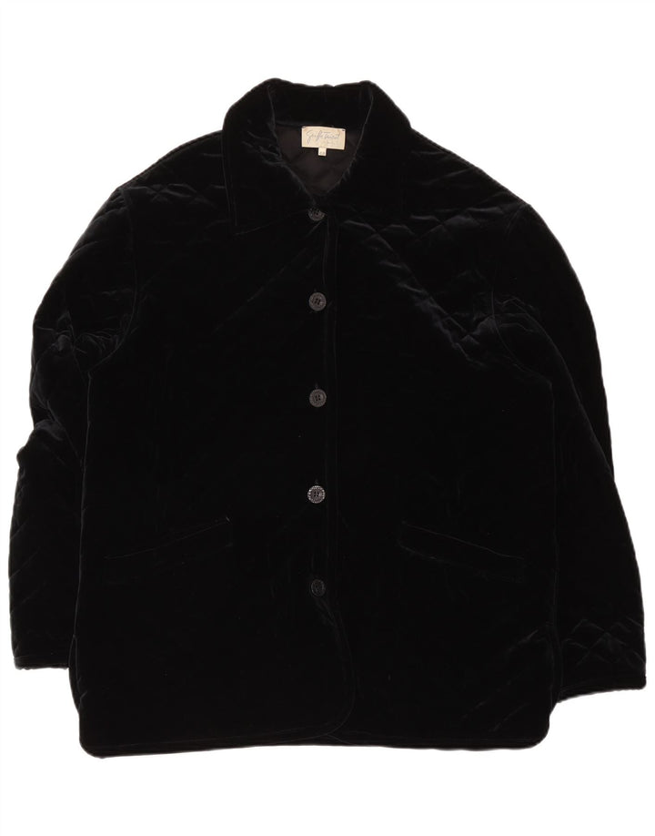 Vintage Damen Velour Steppjacke IT 48 XL Schwarz Polyamid