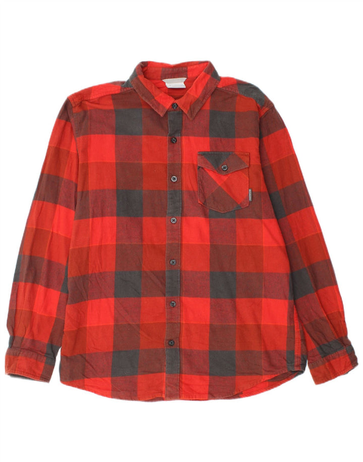 Columbia Mens Flannel Shirt Medium Red Gingham Cotton