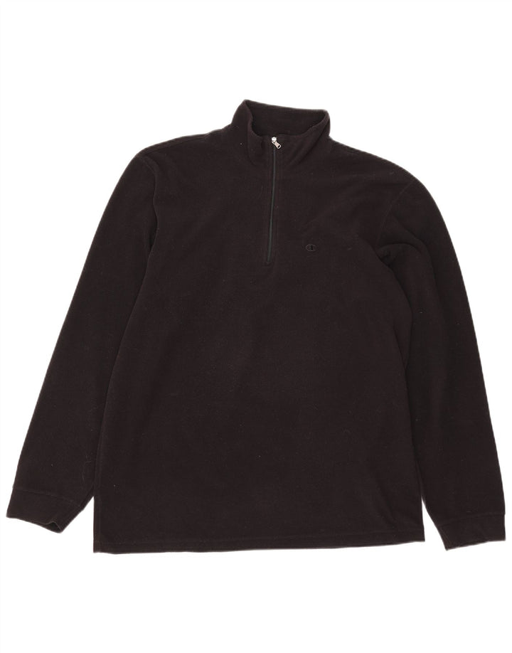 Champion Mens Zip Neck Fleece Jumper Large Black Polyester