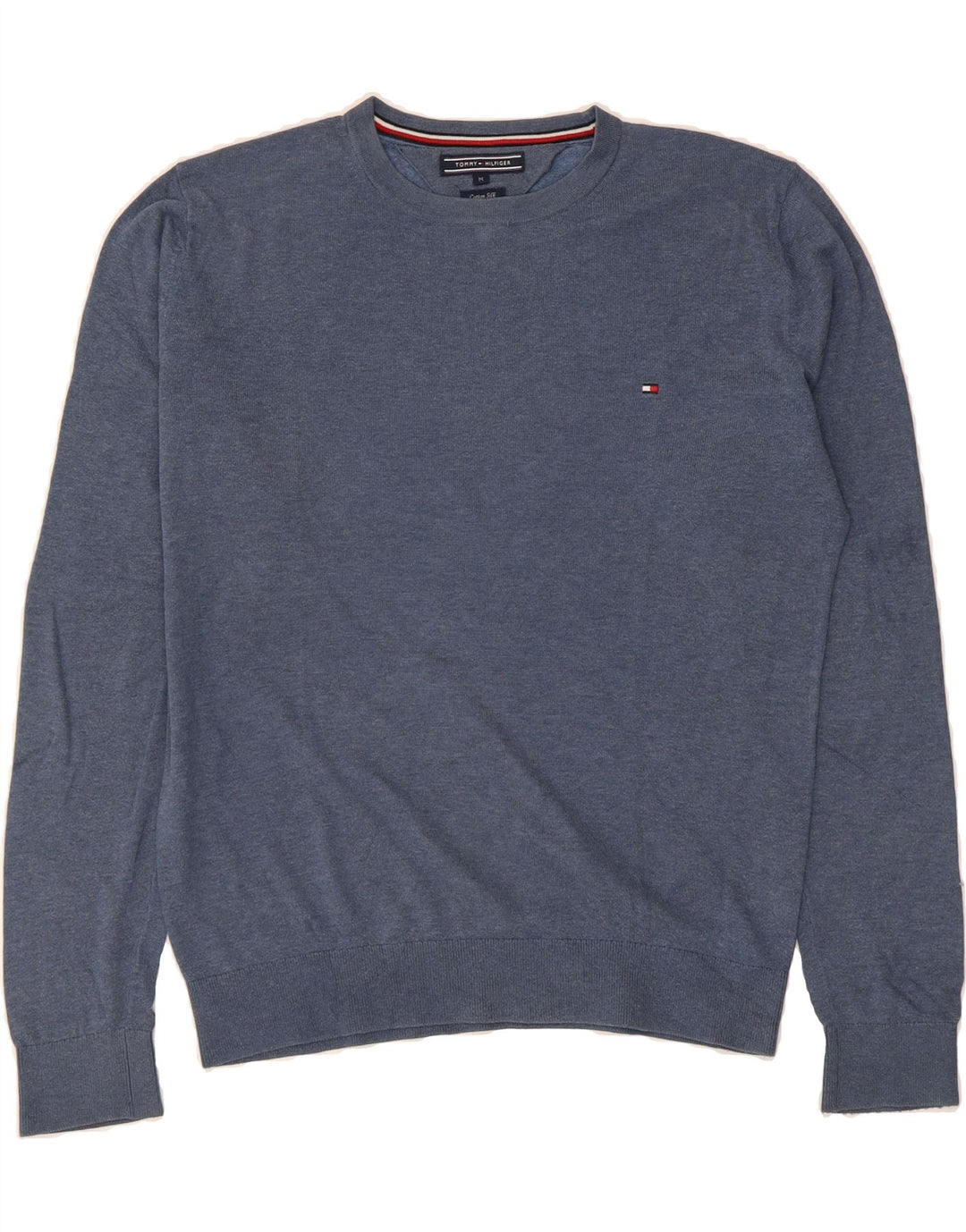 TOMMY HILFIGER Mens Crew Neck Jumper Sweater Medium Blue Cotton Vintage Tommy Hilfiger and Second-Hand Tommy Hilfiger from Messina Hembry 