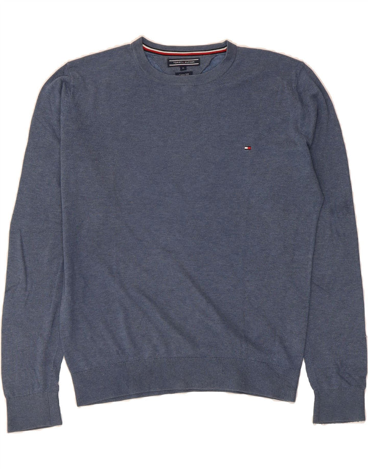 TOMMY HILFIGER Mens Crew Neck Jumper Sweater Medium Blue Cotton Vintage Tommy Hilfiger and Second-Hand Tommy Hilfiger from Messina Hembry 