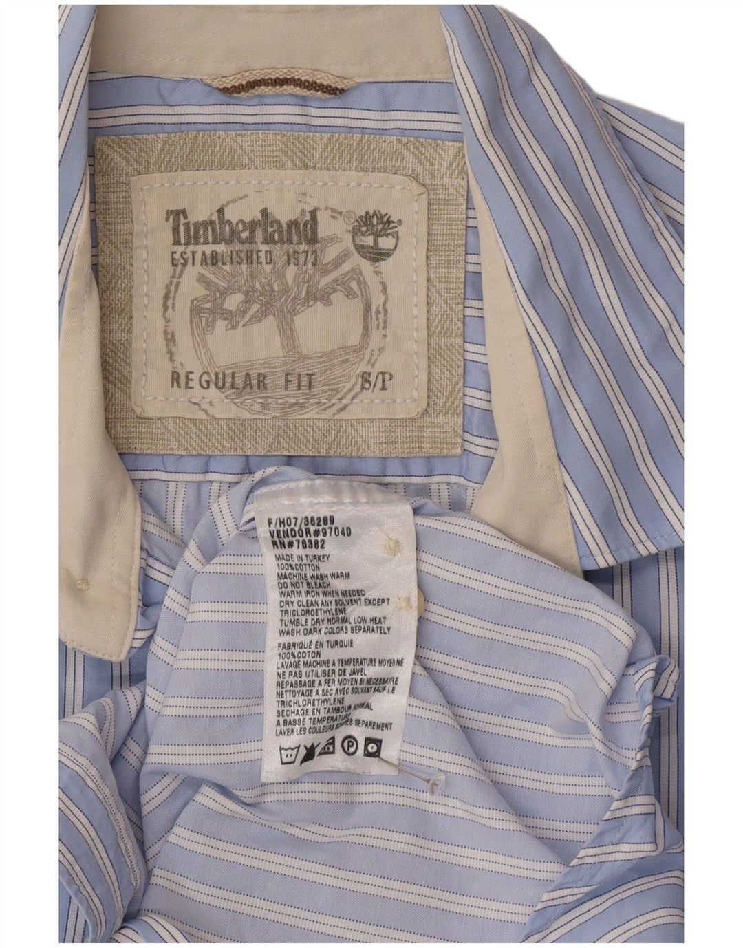 Timberland Mens Regular Fit Shirt Small Blue Striped Cotton