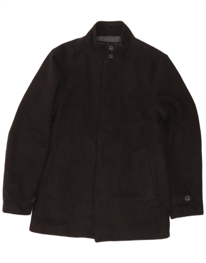 MARKS & SPENCER Mens Overcoat UK 36 Small Black Polyester