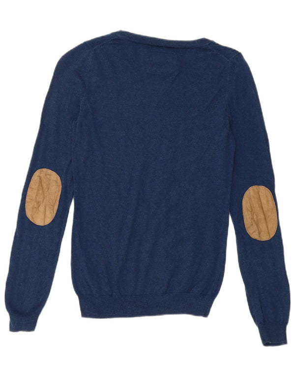 Massimo Dutti Dame Boat Neck Jumper Sweater UK 8 Small Navy Blue Bomuld