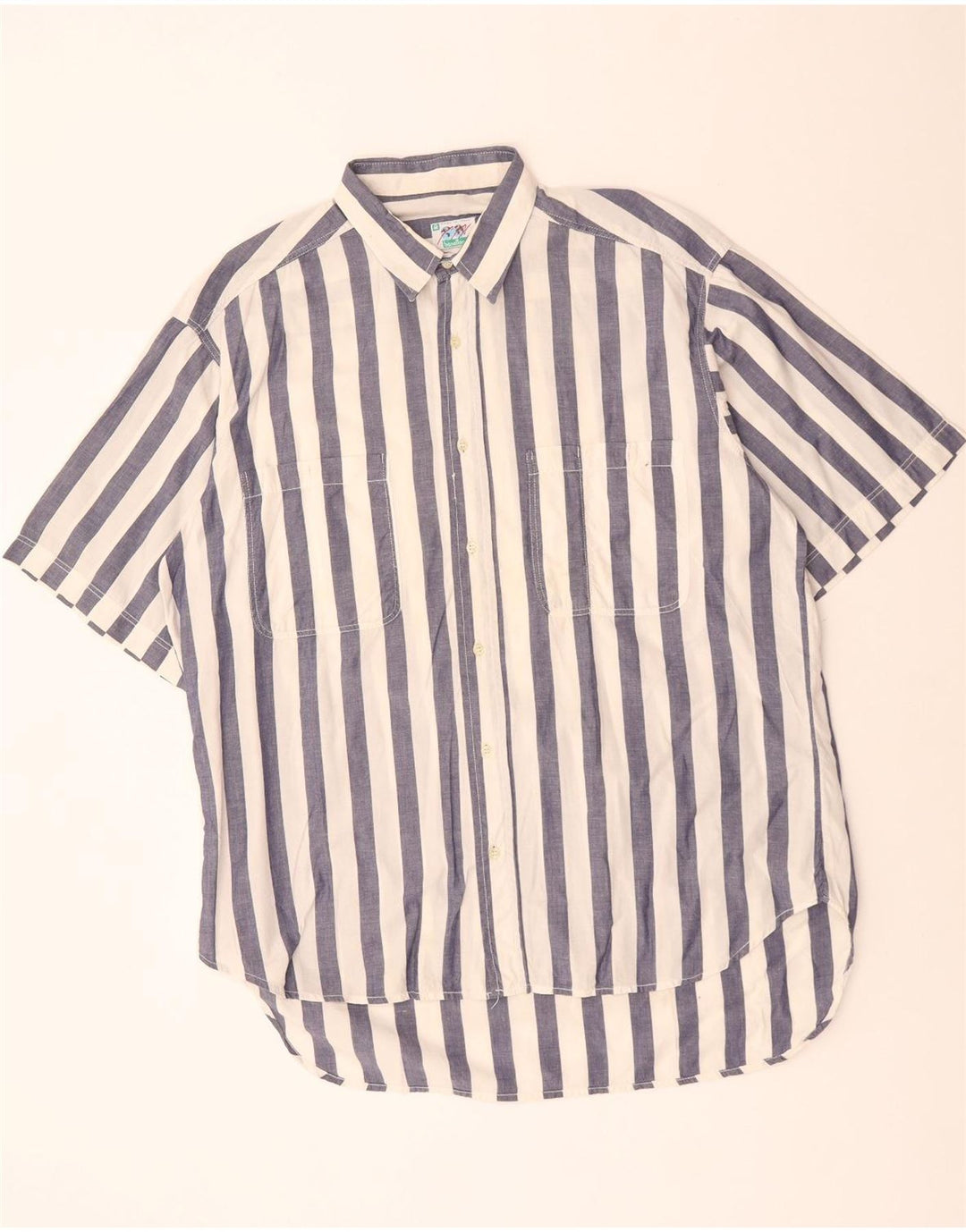 BENETTON Mens Short Sleeve Shirt Large Navy Blue Striped