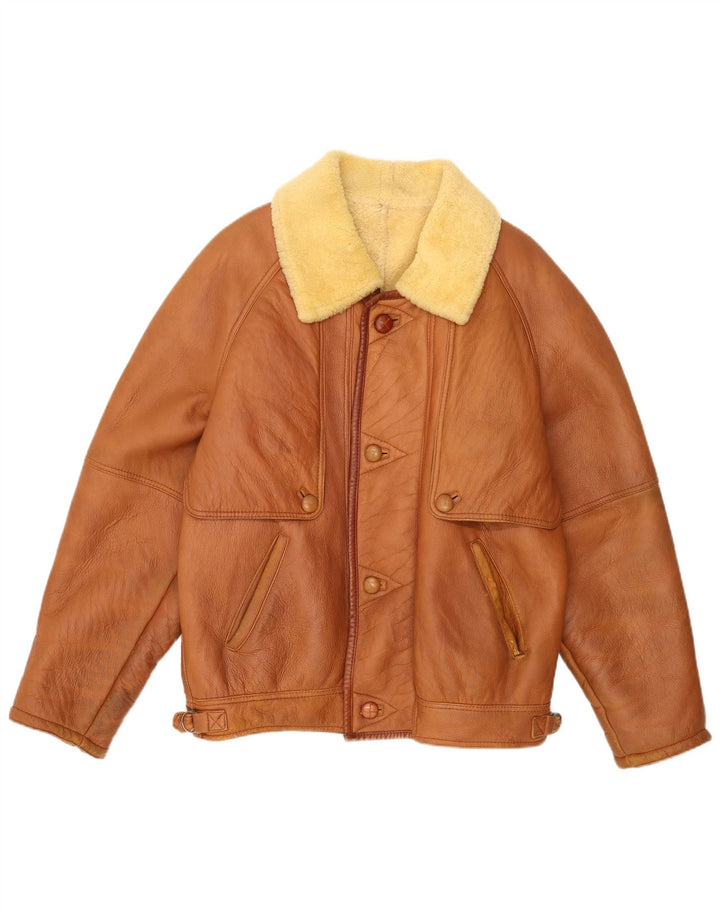 Vintage Mens Shearling Jacket IT 54 2XL Brown Leather